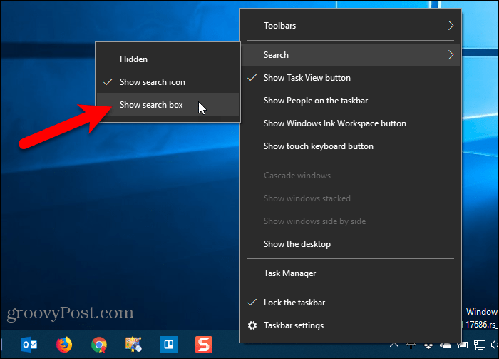 Mostrar la configuración de la barra de tareas del cuadro de búsqueda en Windows 10