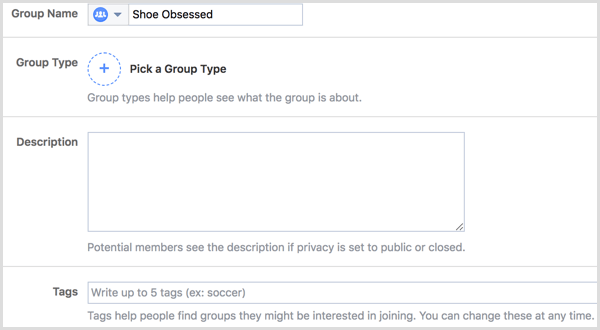 Configuración de edición de grupo de Facebook