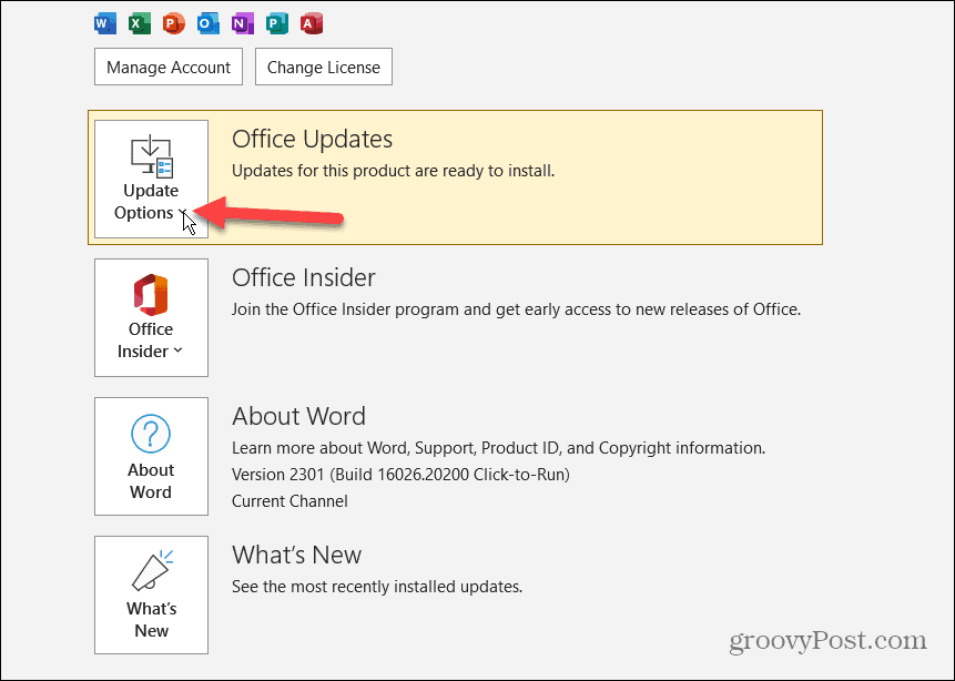 Deshabilitar las actualizaciones de Microsoft Office 