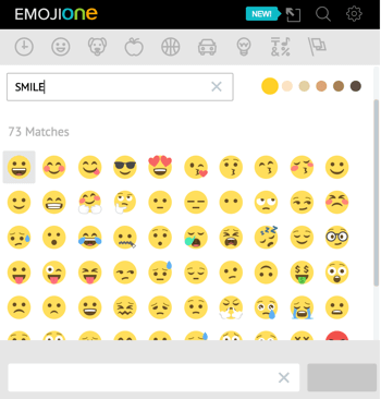 Haga clic en el icono de unicornio para abrir la biblioteca de emoji de EmojiOne.