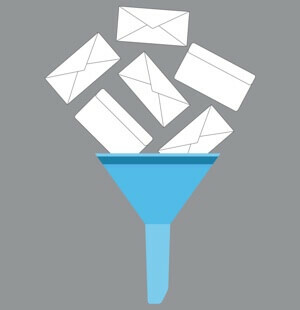 Una ilustración de un embudo de correo electrónico automatizado.