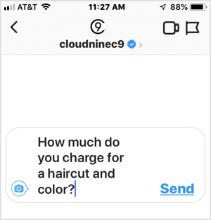 Ejemplo de pregunta común para empresas en Instagram.