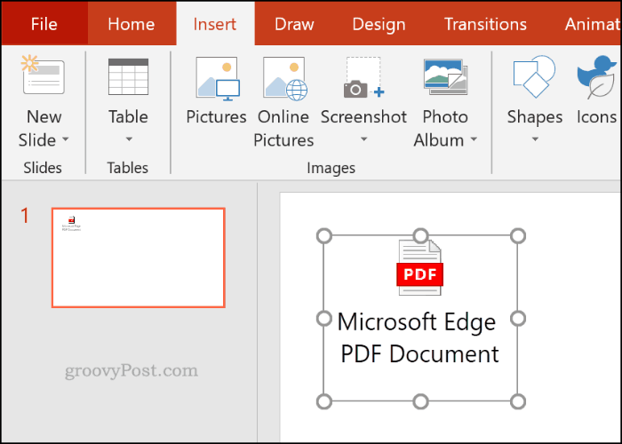 Un archivo PDF insertado como un objeto en PowerPoint