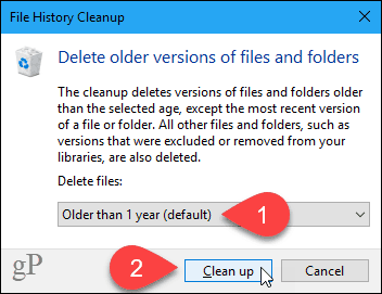 Cuadro de diálogo de limpieza del historial de archivos