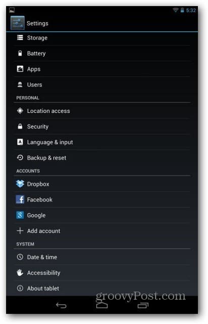 Cuentas de usuario de Nexus 7: usuario de configuración