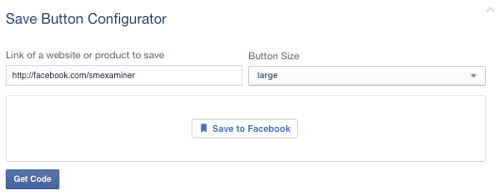 botón de guardar de facebook configurado en la página