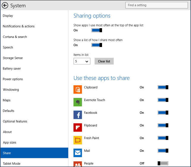 opciones para compartir Windows 10