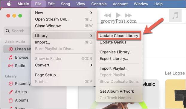 Actualización de la colección en la nube de Apple Music en la aplicación Mac Music