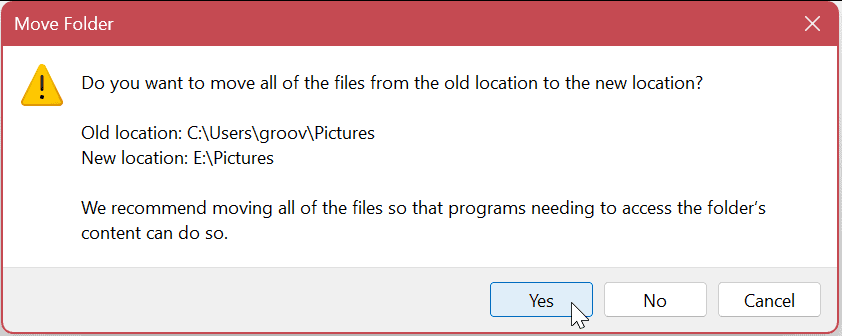 Mover carpetas de usuario predeterminadas en Windows 11
