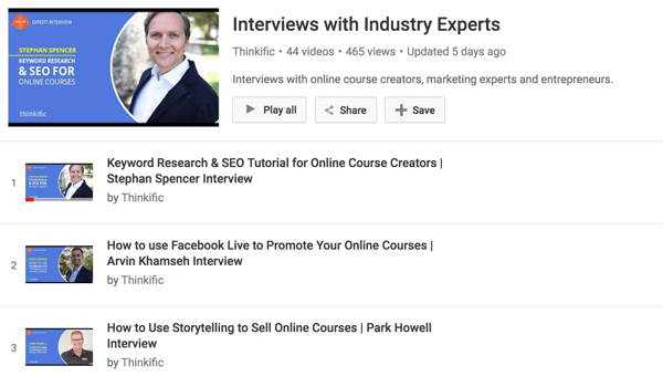 El canal de YouTube de Thinkific tiene una serie de entrevistas con creadores de cursos en línea.