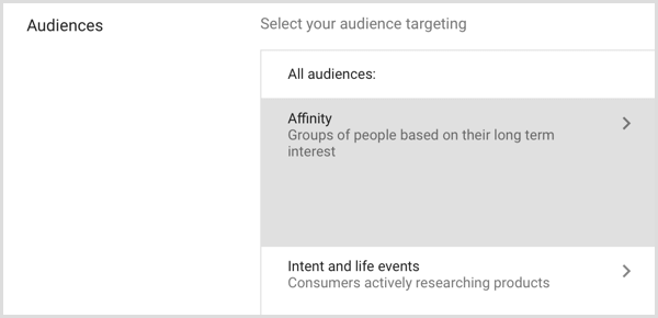 Google Adwords crea una audiencia de afinidad personalizada