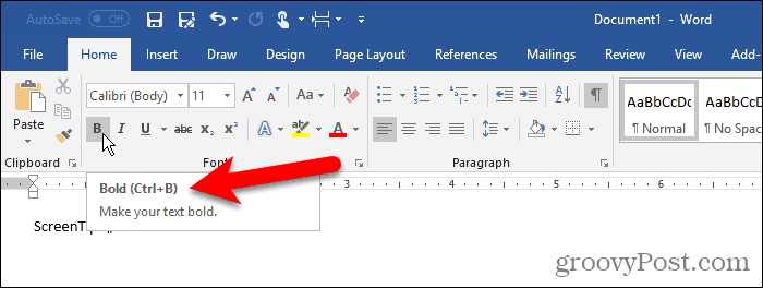 Teclas de acceso directo en una información en pantalla en Word