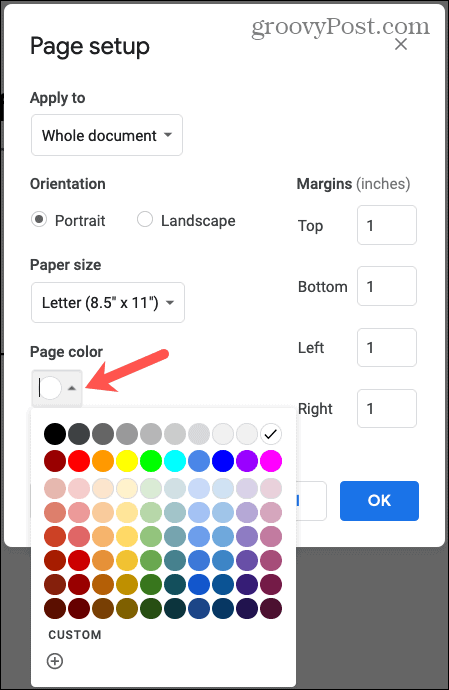 Color de la página de Google Docs