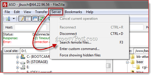 Búsqueda remota de archivos FTP FileZilla