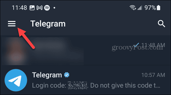 Botón de menú en Telegram en Android