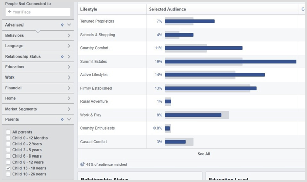 Vea las estadísticas de audiencia de Facebook para una audiencia personalizada.