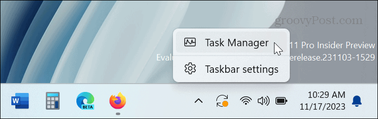 administrador de tareas desde la barra de tareas