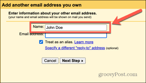nombre de alias de gmail