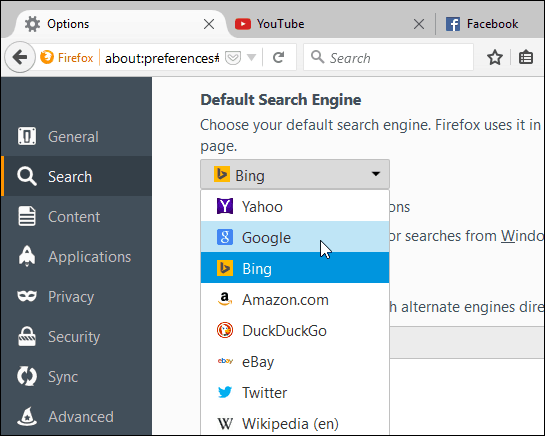 establecer Search Engine Firefox