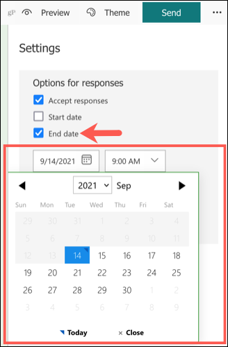Configurar una fecha de finalización en Microsoft Forms