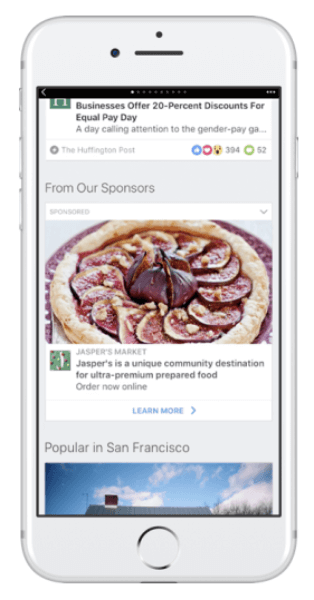 Facebook amplía las oportunidades de publicidad en artículos instantáneos.
