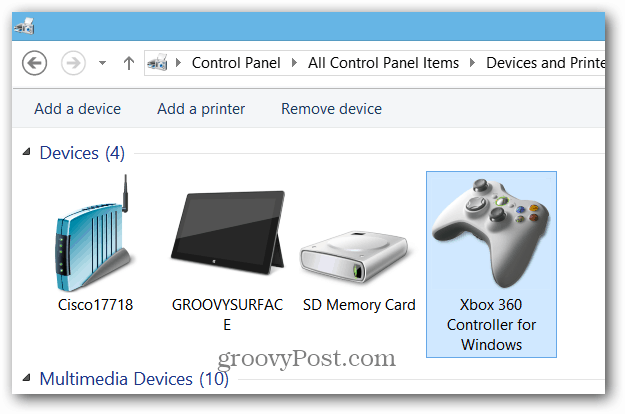 Dispositivos e impresoras del controlador Xbox