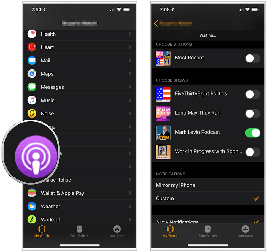 Aplicación de podcasts de Apple Watch