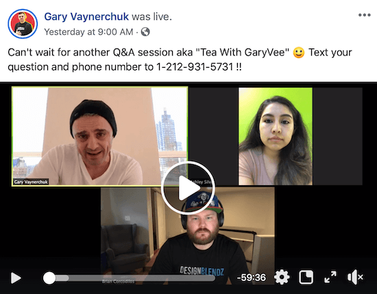 Facebook Live de Gary Vaynerchuk