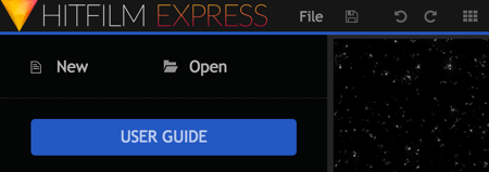 Haga clic en Nuevo para iniciar un nuevo proyecto de HitFilm Express.