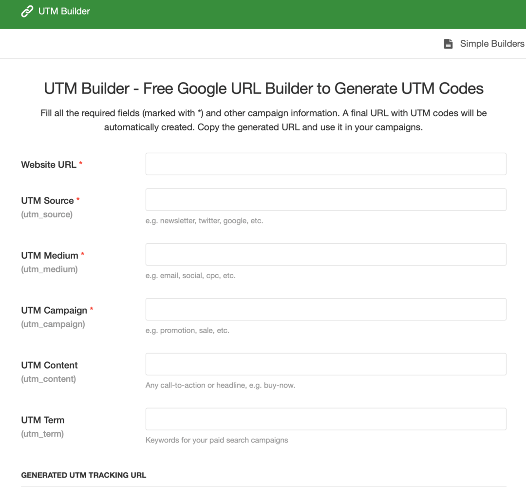 imagen del formulario UTM Builder