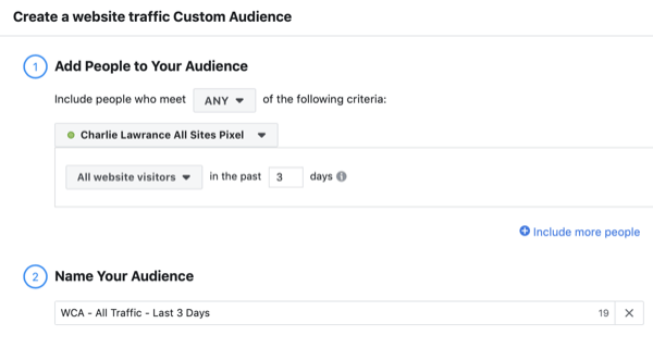 Cree los visitantes del sitio web personalizados de la audiencia similar a Facebook, paso 1.
