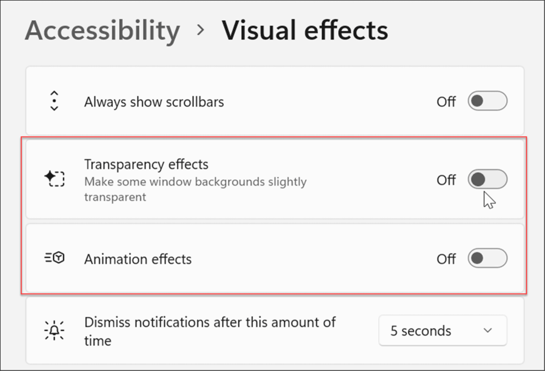 accesibilidad efectos visuales configuración de windows 11