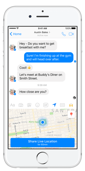 Facebook Messenger presenta la función de ubicación en vivo.