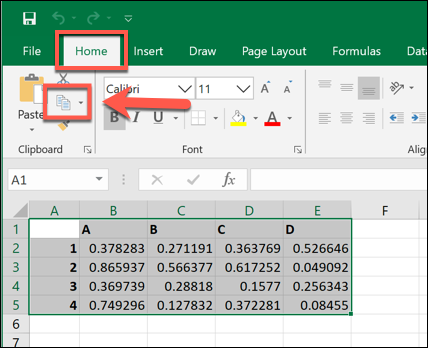 Copiar datos seleccionados en Microsoft Excel