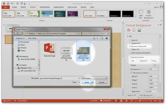Office 2013 Template Create Make Custom Design POTX Custom Slide Slides Tutorial Cómo formatear el fondo Imagen personalizada Imagen Importar