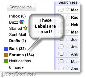 Captura de pantalla de etiquetas inteligentes de Gmail