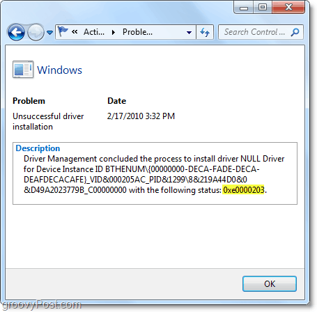ver información técnica, incluidos los códigos de error de Windows 7