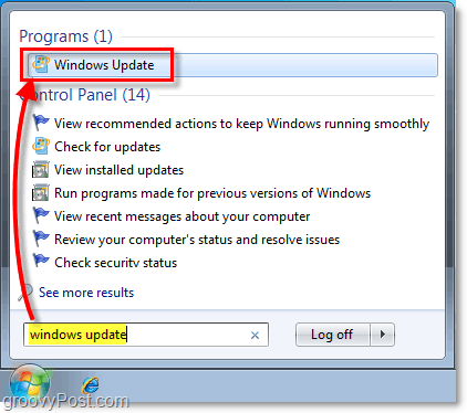 Inicie Windows 7 Windows Update: captura de pantalla