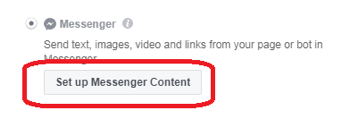Si elige Messenger como destino de su anuncio, haga clic en Configurar contenido de Messenger.
