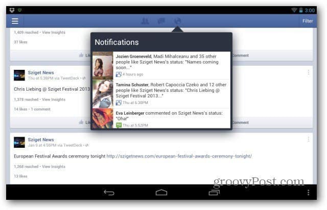 Páginas de Facebook para Android principal