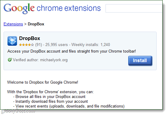Dropbox para Google Chrome como una extensión de michaelyork.org