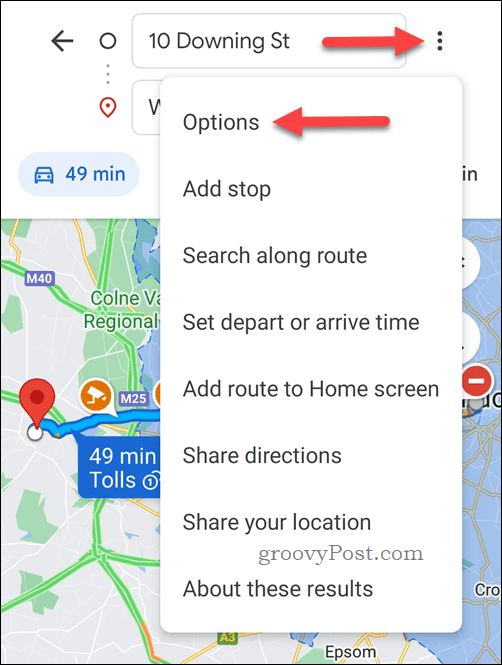 Abrir las opciones de direcciones de Google Maps