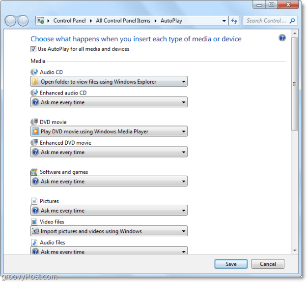 Ahorre tiempo al personalizar las acciones de reproducción automática de Windows 7