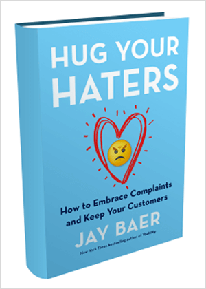 Esta es una captura de pantalla de la portada del libro Hug Your Haters de Jay Baer.