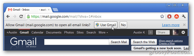 use gmail como su controlador de enlace de correo electrónico predeterminado