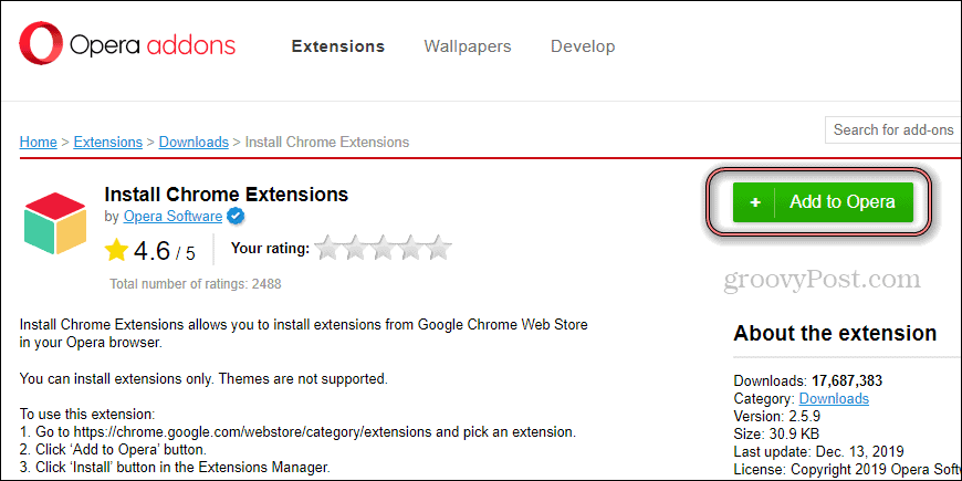 Opera Install Instalación de la extensión de Chrome