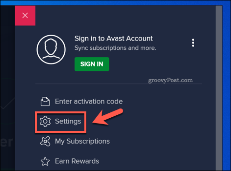 Abrir el menú de configuración de Avast