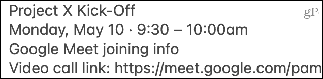 Pegar la invitación de Google Meet