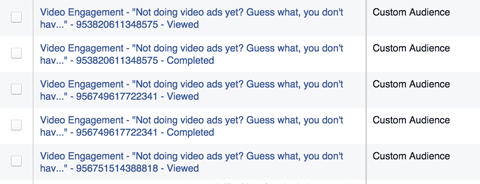 listas de interacción con anuncios de vídeo de Facebook