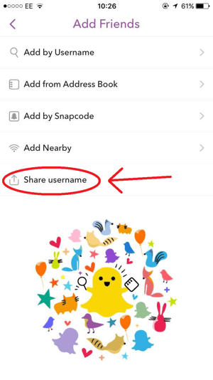 Snapchat compartir nombre de usuario